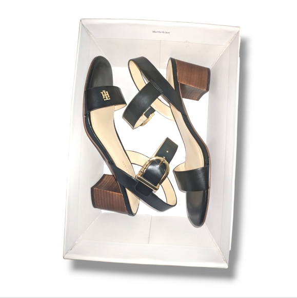 Tommy Hilfiger | Priale Elegant Black Vegan Leather Block Heel Sandals Size 9M - Picture 6 of 8
